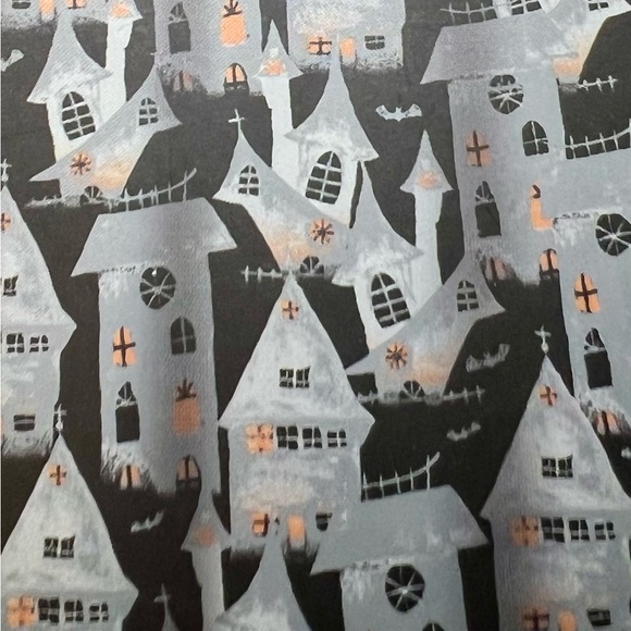 Halloween Haunted Village Houses Fabric Shower Curtain + Roller Hooks Gloomy - Picture 4 of 12